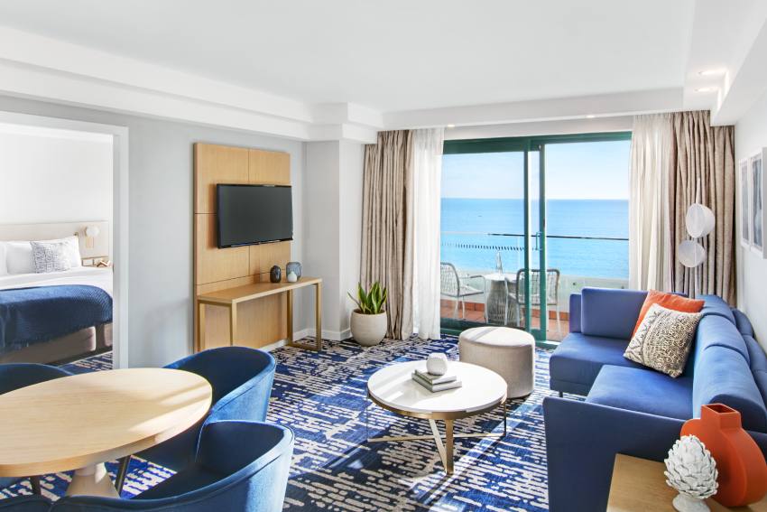Seaside Suite full lounge facing view at Crowne Plaza Coogee
