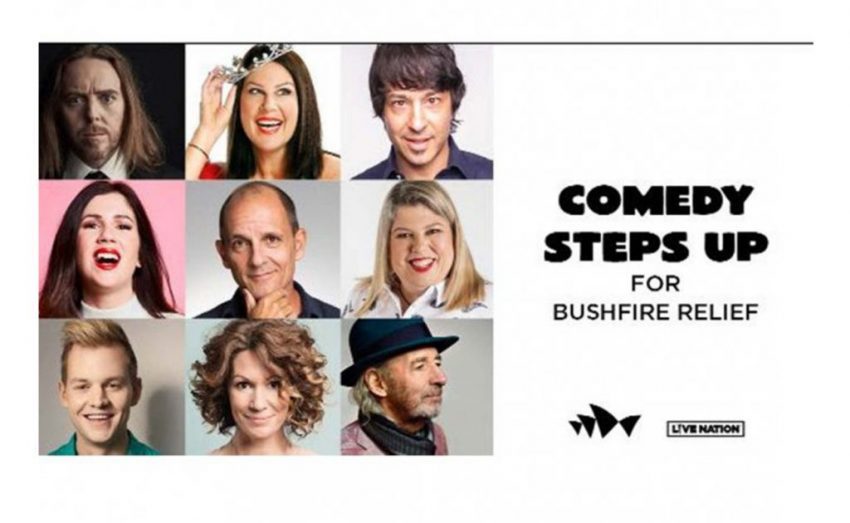 Comedy Steps Up For Bushfire Relief in the Sydney Opera House forecourt Comedy Steps Up For Bushfire Relief in the Sydney Opera House forecourt
