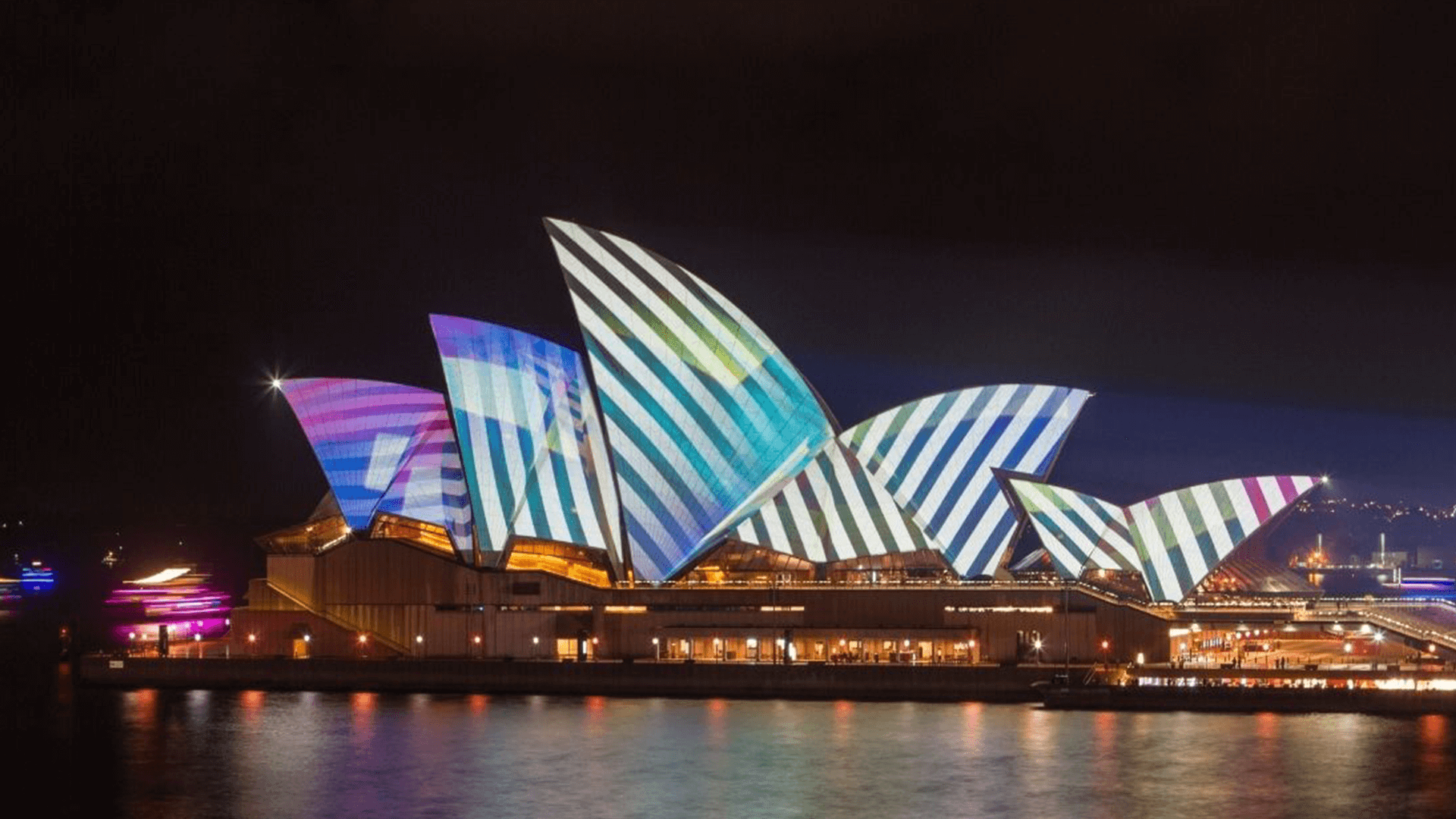Fluorescent lights on Sydney Opera House for Vivid Sydney